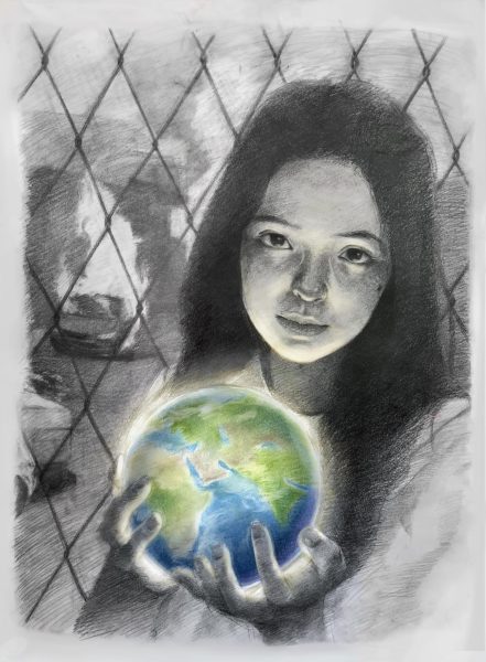San Domenico student Zexuan (May) Wu winning the 2022 Congressional Art Competition with her drawing We Are the Keeper of Tomorrow