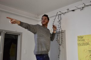 Matt Poslinello managing the Christmas decorating on east 2